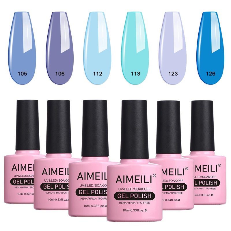 AIMEILI Soak Off Blue Gel Nail Polish Christmas Nail Color Set Of 6pcs X 10ml - Kit Set 32 - Image 1